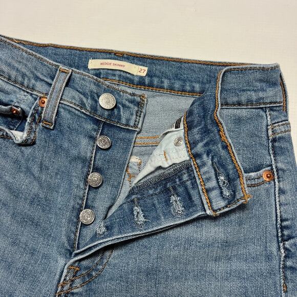 Levi's Wedgie Skinny High Rise Jeans SIZE 27 x 27 Distressed Blue Stretch - Picture 6 of 10